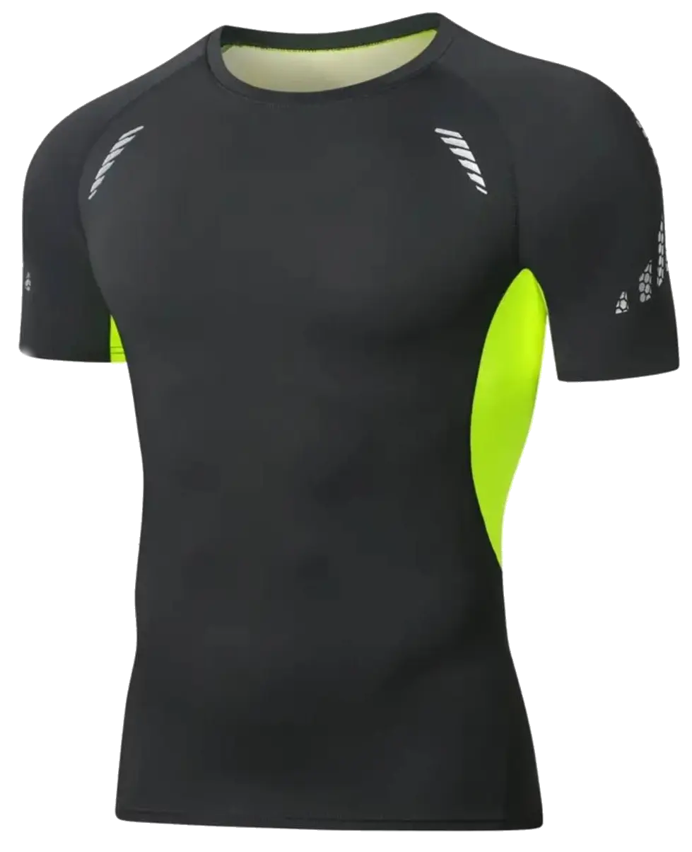 Camisa de Compresión Negra con frangas verde